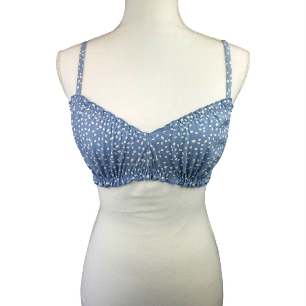 & Other Stories NWT Frill Edge Bikini Top in Blue Spot Print Size Medium